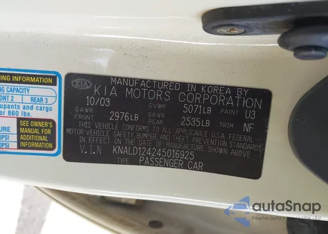 2004 Kia Amanti from USA, damaged, VIN KNALD124245016925